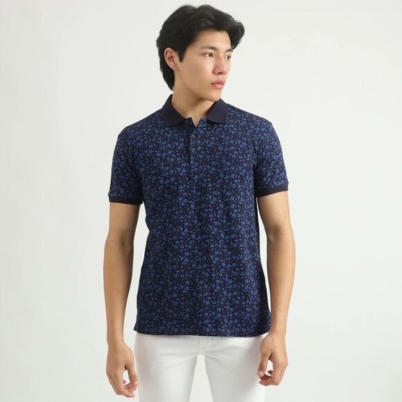 Other - United Colors of Benetton Men’s Polo Shirt Navy Blue Floral Print Size L